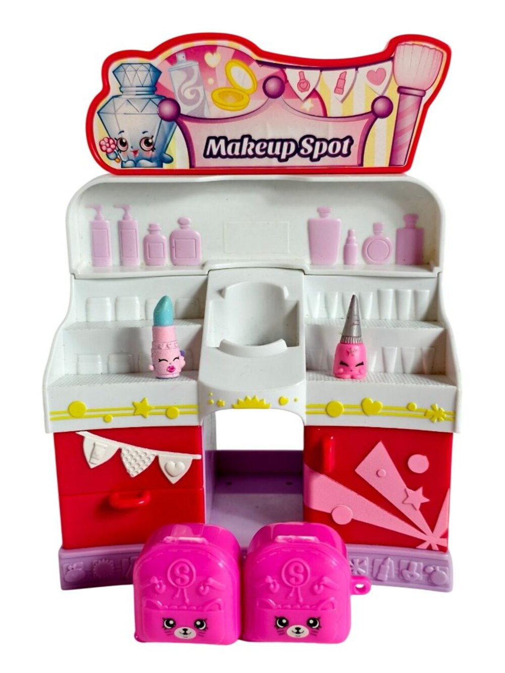 Shopkins Makeup Spot Playset Bonus 2 Figures Pink Backpacks Whimsical Gift